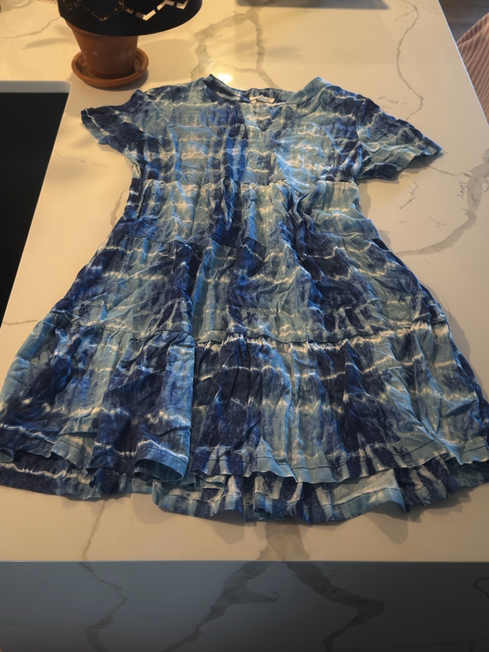 beachlunchlounge Blue Tie-Dye Casual Short Sleeve Dress